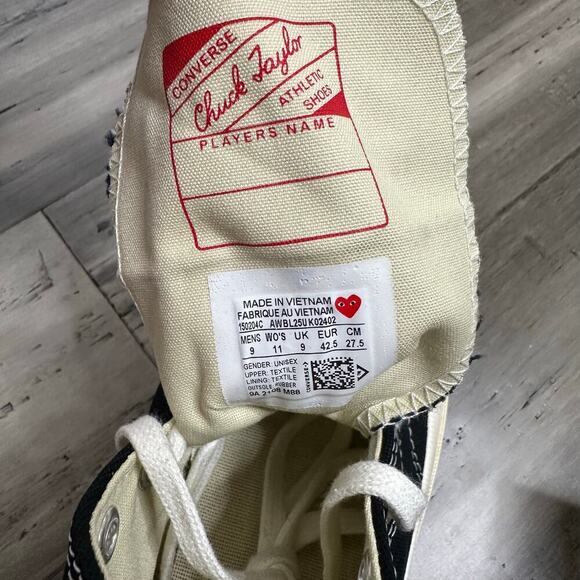 NWT Comme Des Garcons Converse Play High Top Sneakers Black Men's 9 Women's 11 - Picture 8 of 9